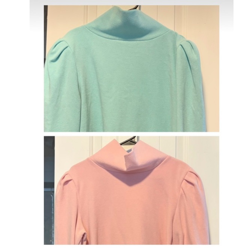 Two Dudley Stephens Puff Shoulder Turtleneck Terry Sweaters